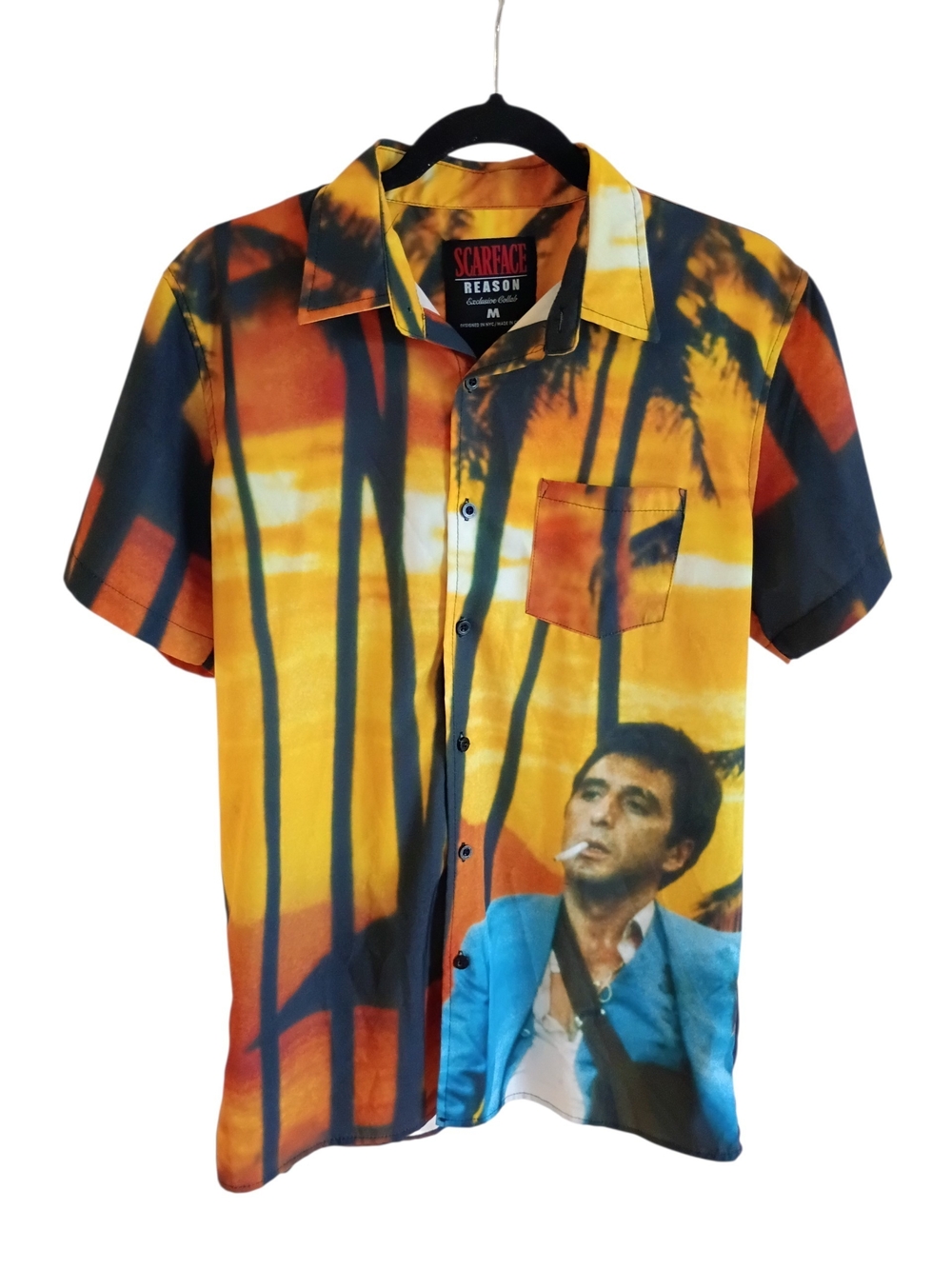 REASON x SCARFACE Tony Montana Mens Medium Button-Up Shirt Short Sleeve AOP 
